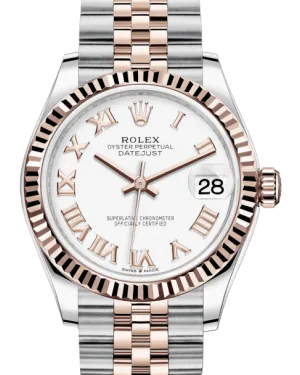 Rolex Lady-Datejust 31 Rose Gold/Steel White Roman Dial & Fluted Bezel Jubilee Bracelet 278271 - NEW