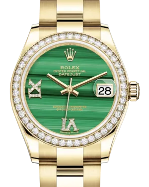 Rolex Lady-Datejust 31 Yellow Gold Malachite Roman Diamond VI Dial & Diamond Bezel Oyster Bracelet 278288RBR