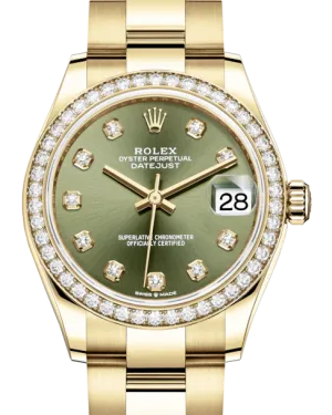 Rolex Lady-Datejust 31 Yellow Gold Olive Green Diamond Dial & Diamond Bezel Oyster Bracelet 278288RBR