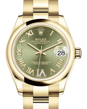 Rolex Lady-Datejust 31 Yellow Gold Olive Green Roman Diamond VI Dial & Smooth Domed Bezel Oyster Bracelet 278248