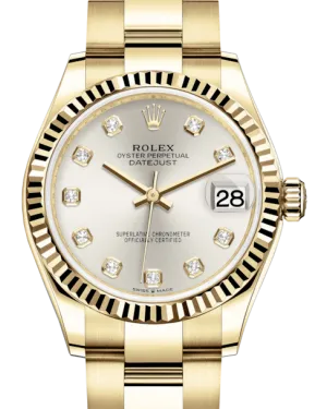Rolex Lady-Datejust 31 Yellow Gold Silver Diamond Dial & Fluted Bezel Oyster Bracelet 278278