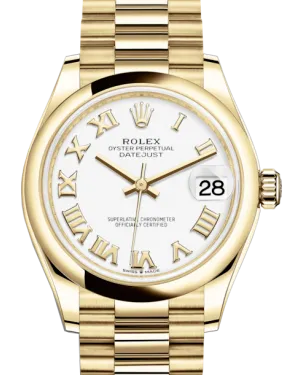 Rolex Lady-Datejust 31 Yellow Gold White Roman Dial & Smooth Domed Bezel President Bracelet 278248