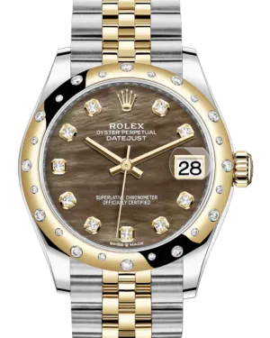 Rolex Lady-Datejust 31 Yellow Gold/Steel Black Mother of Pearl Diamond Dial & Domed Set with Diamonds Bezel Jubilee Bracelet 278343RBR