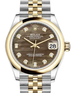 Rolex Lady-Datejust 31 Yellow Gold/Steel Black Mother of Pearl Diamond Dial & Smooth Domed Bezel Jubilee Bracelet 278243