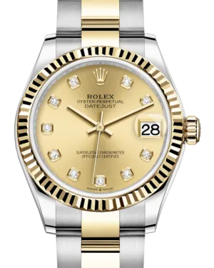 Rolex Lady-Datejust 31 Yellow Gold/Steel Champagne Diamond Dial & Fluted Bezel Oyster Bracelet 278273