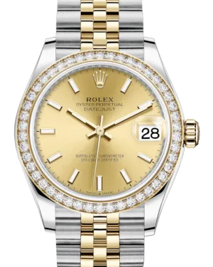 Rolex Lady-Datejust 31 Yellow Gold/Steel Champagne Index Dial & Diamond Bezel Jubilee Bracelet 278383RBR