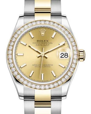 Rolex Lady-Datejust 31 Yellow Gold/Steel Champagne Index Dial & Diamond Bezel Oyster Bracelet 278383RBR
