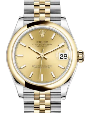 Rolex Lady-Datejust 31 Yellow Gold/Steel Champagne Index Dial & Smooth Domed Bezel Jubilee Bracelet 278243 - NEW