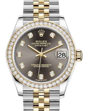 Rolex Lady-Datejust 31 Yellow Gold/Steel Dark Grey Diamond Dial & Diamond Bezel Jubilee Bracelet 278383RBR