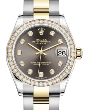 Rolex Lady-Datejust 31 Yellow Gold/Steel Dark Grey Diamond Dial & Diamond Bezel Oyster Bracelet 278383RBR