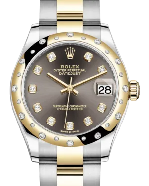 Rolex Lady-Datejust 31 Yellow Gold/Steel Dark Grey Diamond Dial & Domed Set with Diamonds Bezel Oyster Bracelet 278343RBR