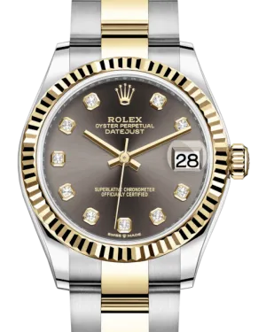 Rolex Lady-Datejust 31 Yellow Gold/Steel Dark Grey Diamond Dial & Fluted Bezel Oyster Bracelet 278273
