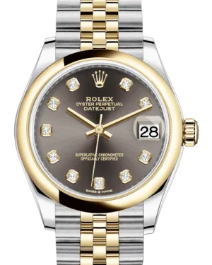 Rolex Lady-Datejust 31 Yellow Gold/Steel Dark Grey Diamond Dial & Smooth Domed Bezel Jubilee Bracelet 278243