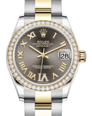 Rolex Lady-Datejust 31 Yellow Gold/Steel Dark Grey Roman Diamond VI Dial & Diamond Bezel Oyster Bracelet 278383RBR