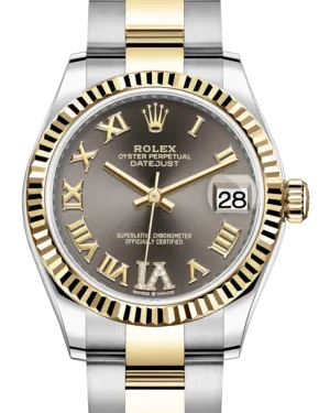 Rolex Lady-Datejust 31 Yellow Gold/Steel Dark Grey Roman Diamond VI Dial & Fluted Bezel Oyster Bracelet 278273