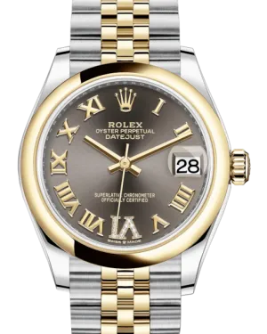 Rolex Lady-Datejust 31 Yellow Gold/Steel Dark Grey Roman Diamond VI Dial & Smooth Domed Bezel Jubilee Bracelet 278243
