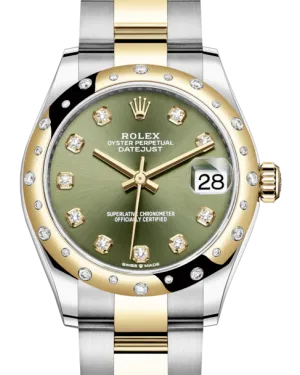 Rolex Lady-Datejust 31 Yellow Gold/Steel Olive Green Diamond Dial & Domed Set with Diamonds Bezel Oyster Bracelet 278343RBR