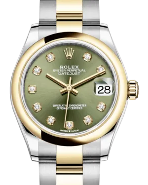 Rolex Lady-Datejust 31 Yellow Gold/Steel Olive Green Diamond Dial & Smooth Domed Bezel Oyster Bracelet 278243