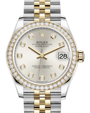 Rolex Lady-Datejust 31 Yellow Gold/Steel Silver Diamond Dial & Diamond Bezel Jubilee Bracelet 278383RBR