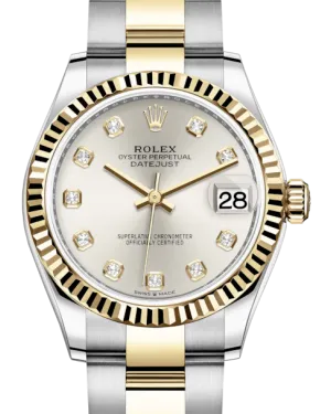 Rolex Lady-Datejust 31 Yellow Gold/Steel Silver Diamond Dial & Fluted Bezel Oyster Bracelet 278273