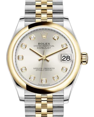 Rolex Lady-Datejust 31 Yellow Gold/Steel Silver Diamond Dial & Smooth Domed Bezel Jubilee Bracelet 278243