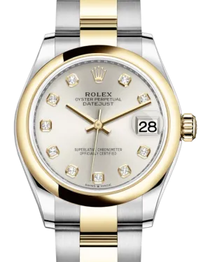 Rolex Lady-Datejust 31 Yellow Gold/Steel Silver Diamond Dial & Smooth Domed Bezel Oyster Bracelet 278243
