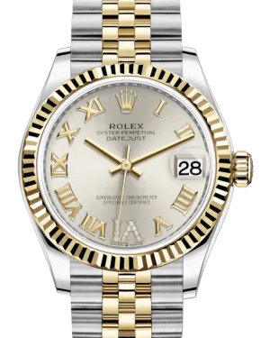 Rolex Lady-Datejust 31 Yellow Gold/Steel Silver Roman Diamond VI Dial & Fluted Bezel Jubilee Bracelet 278273