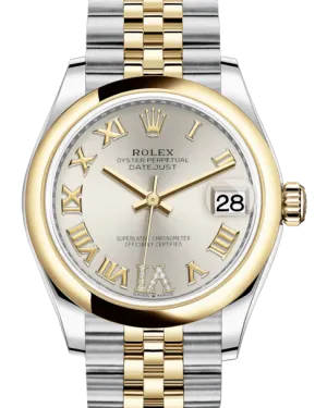 Rolex Lady-Datejust 31 Yellow Gold/Steel Silver Roman Diamond VI Dial & Smooth Domed Bezel Jubilee Bracelet 278243