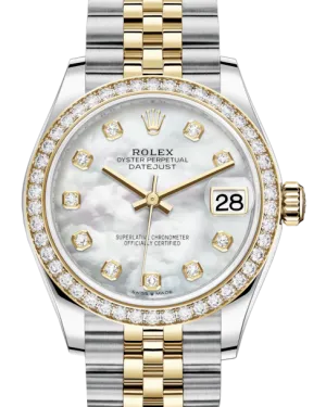 Rolex Lady-Datejust 31 Yellow Gold/Steel White Mother of Pearl Diamond Dial & Diamond Bezel Jubilee Bracelet 278383RBR
