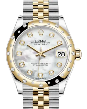 Rolex Lady-Datejust 31 Yellow Gold/Steel White Mother of Pearl Diamond Dial & Domed Set with Diamonds Bezel Jubilee Bracelet 278343RBR