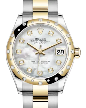 Rolex Lady-Datejust 31 Yellow Gold/Steel White Mother of Pearl Diamond Dial & Domed Set with Diamonds Bezel Oyster Bracelet 278343RBR