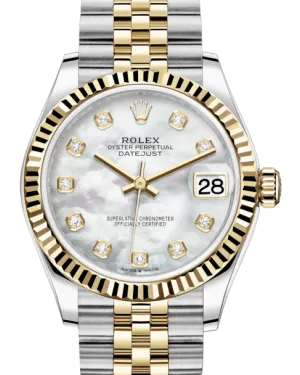 Rolex Lady-Datejust 31 Yellow Gold/Steel White Mother of Pearl Diamond Dial & Fluted Bezel Jubilee Bracelet 278273