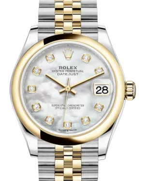 Rolex Lady-Datejust 31 Yellow Gold/Steel White Mother of Pearl Diamond Dial & Smooth Domed Bezel Jubilee Bracelet 278243
