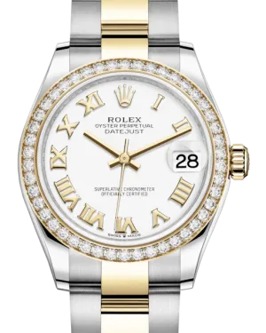 Rolex Lady-Datejust 31 Yellow Gold/Steel White Roman Dial & Diamond Bezel Oyster Bracelet 278383RBR