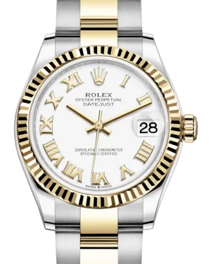 Rolex Lady-Datejust 31 Yellow Gold/Steel White Roman Dial & Fluted Bezel Oyster Bracelet 278273 - NEW