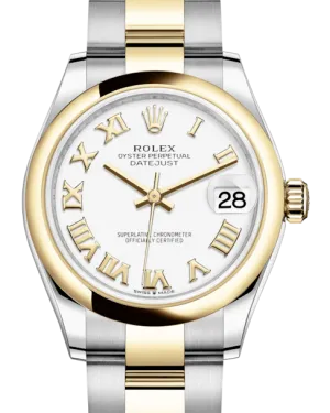 Rolex Lady-Datejust 31 Yellow Gold/Steel White Roman Dial & Smooth Domed Bezel Oyster Bracelet 278243 - NEW
