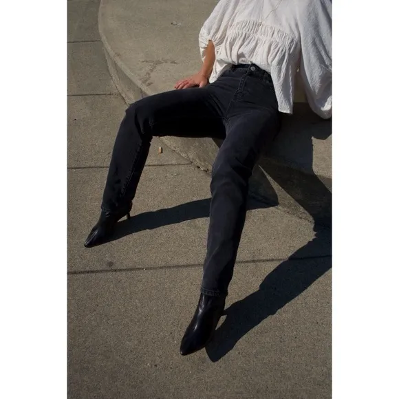 Rolla’s Original High Rise Straight Leg Jeans Washed Black Minimal