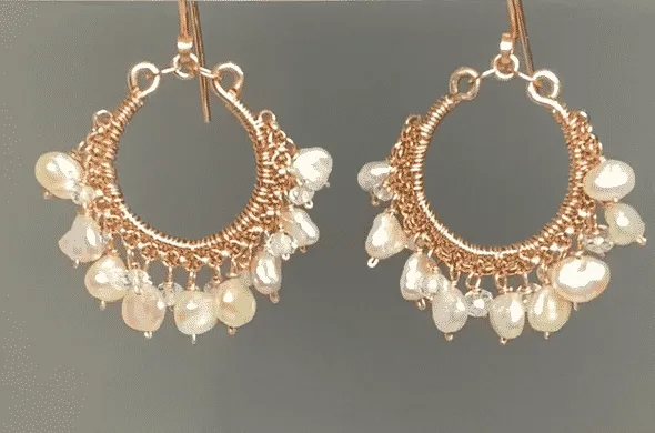 Rose Gold Keishi Pearl and Crystal Hoop Earrings