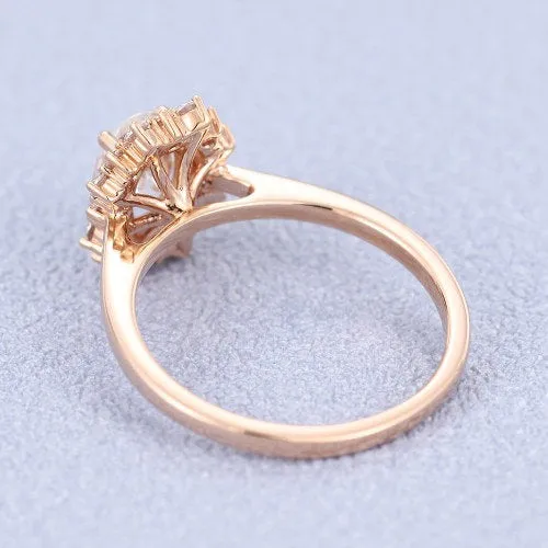 Rose Gold Oval Moissanite Engagement Ring in Halo Diamond Wedding Band Forever One Moissanite Ring 14k, 18k Rose Gold or Platinum Oval 5x7mm