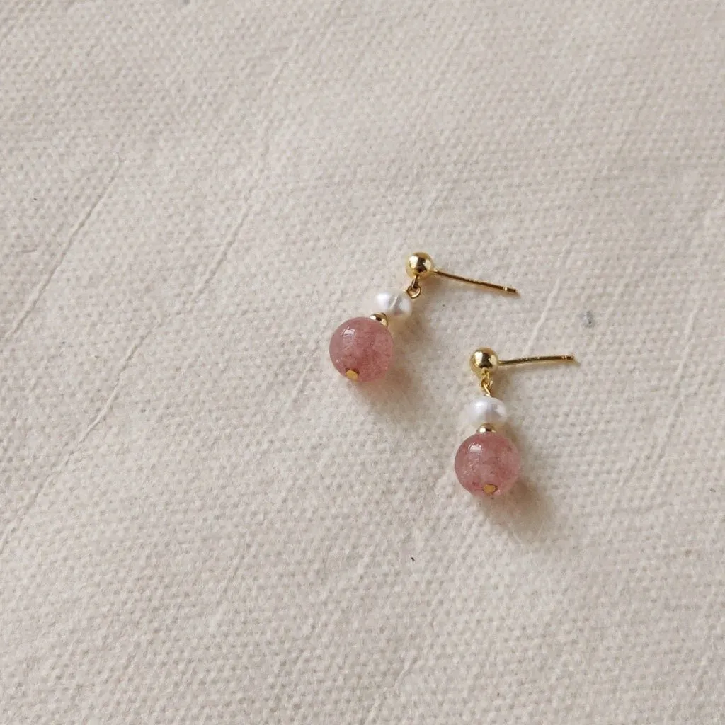 Rose Quartz and Pearl Earrings