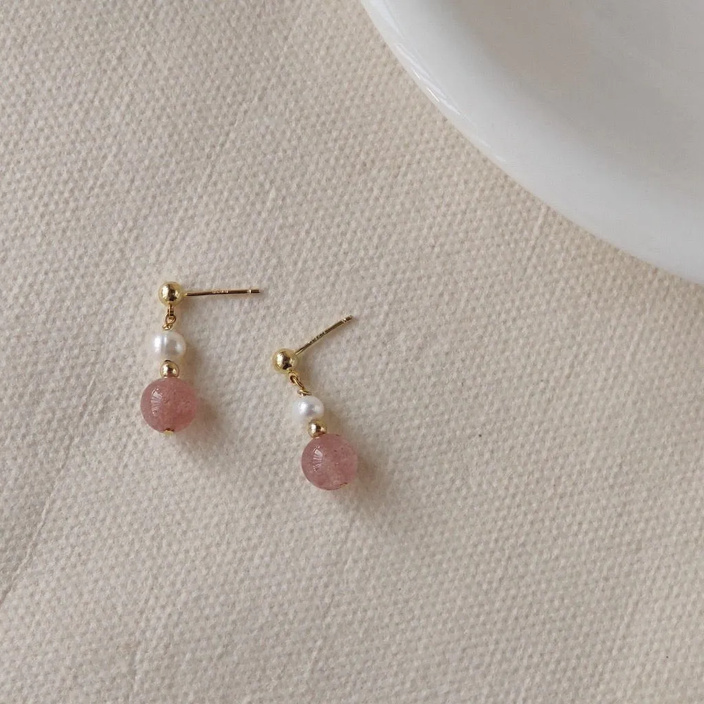 Rose Quartz and Pearl Earrings