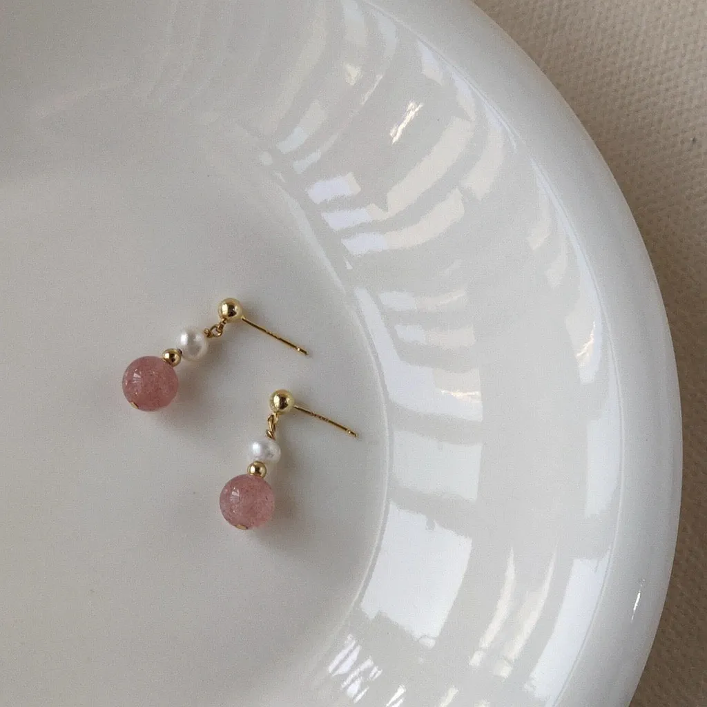 Rose Quartz and Pearl Earrings