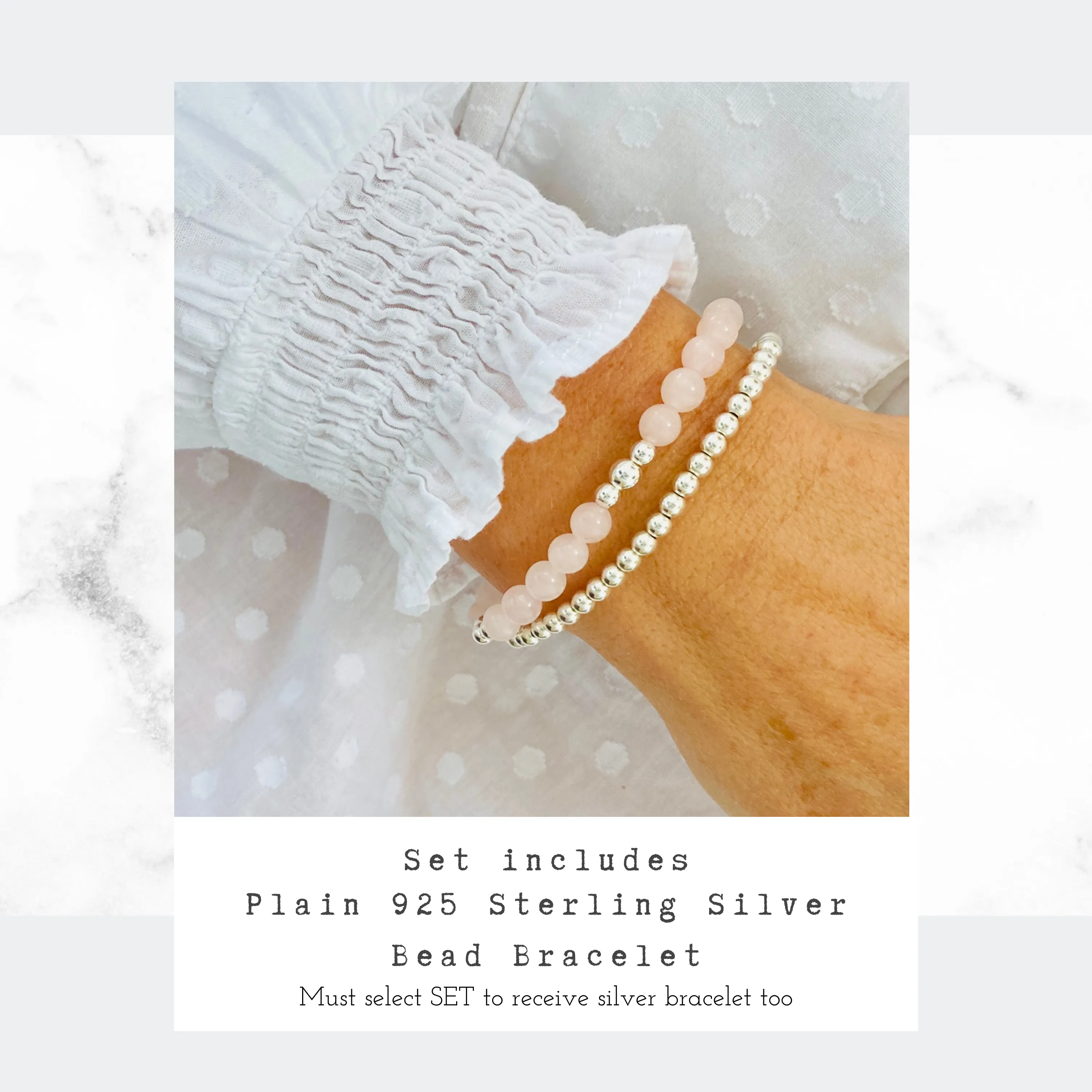 Rose Quartz Bracelet with Silver Accent | Solo or Stack Set