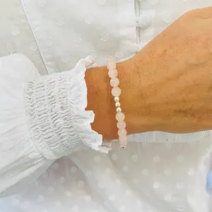 Rose Quartz Bracelet with Silver Accent | Solo or Stack Set