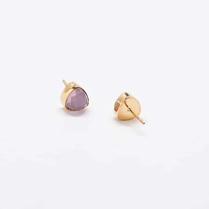 Rose Quartz Gold Triangle Studs