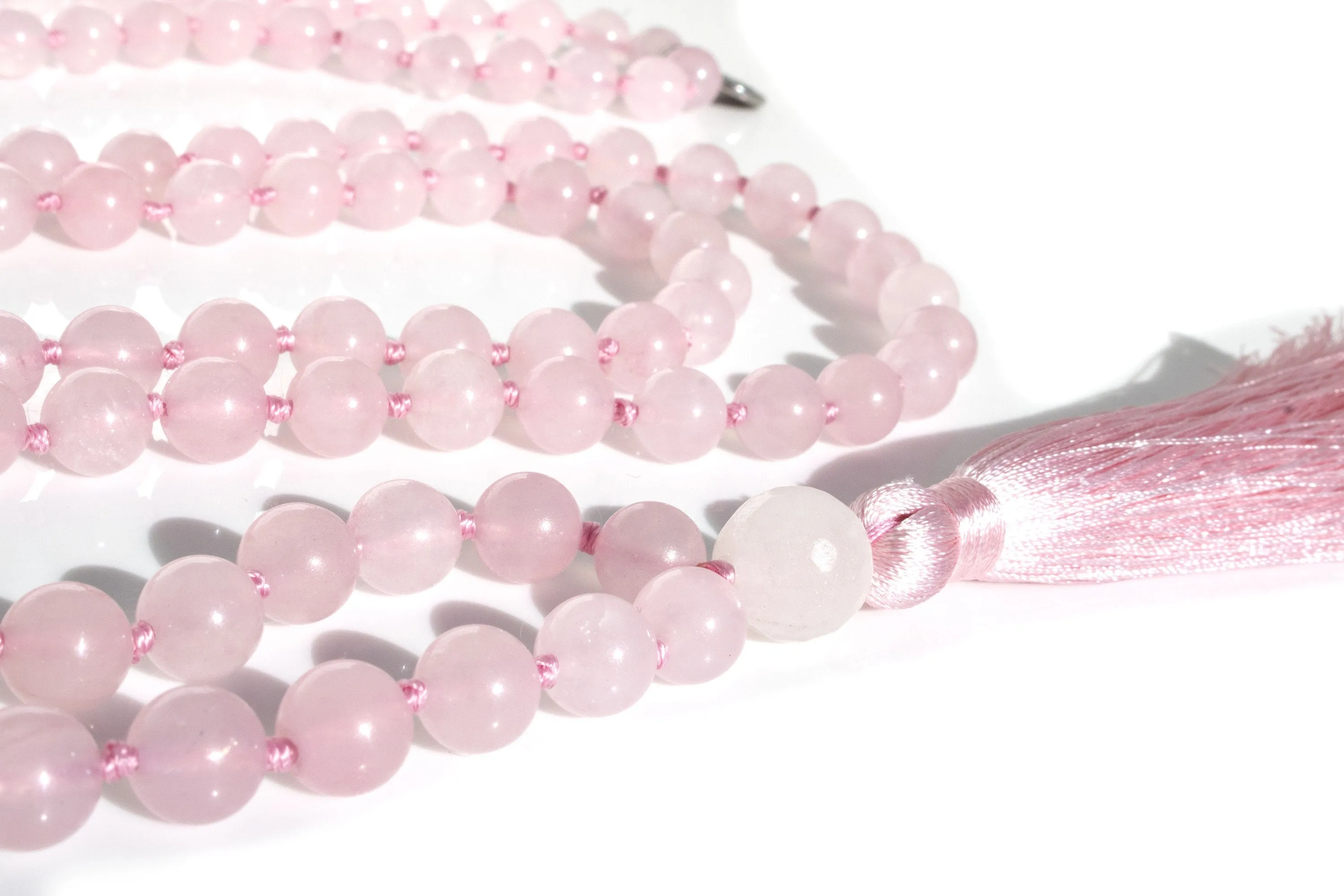 Rose Quartz Mala Beads Necklace - "I am Enough"
