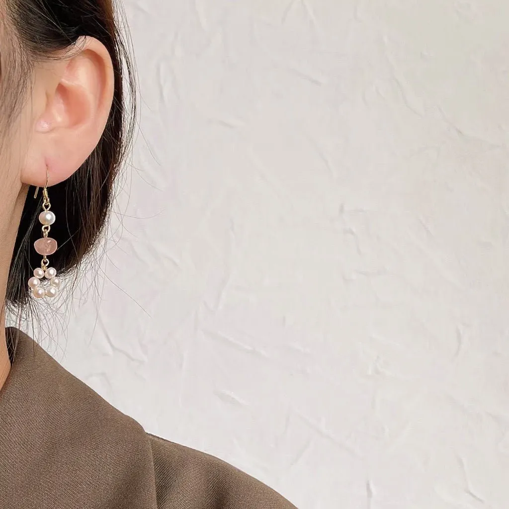 Rose Quartz Pearl Earrings