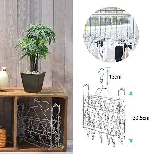 Rosefray Laundry Clothesline Hanging Rack for Drying, Sturdy 44 Clips,Handy Cloth Drying Hanger, Store Hats, Caps and Visors