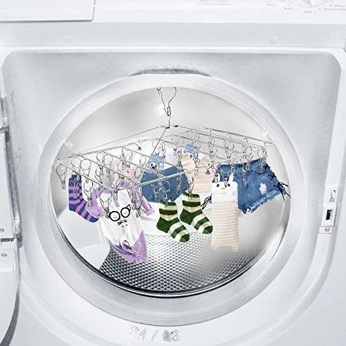 Rosefray Laundry Clothesline Hanging Rack for Drying, Sturdy 44 Clips,Handy Cloth Drying Hanger, Store Hats, Caps and Visors