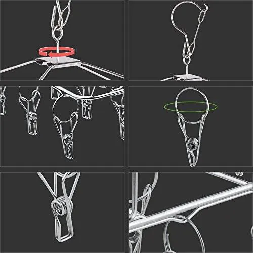 Rosefray Laundry Clothesline Hanging Rack for Drying, Sturdy 44 Clips,Handy Cloth Drying Hanger, Store Hats, Caps and Visors